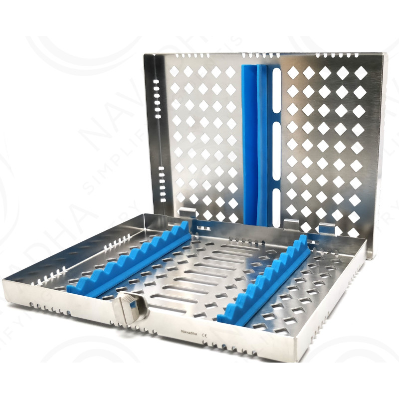 Steel Cassettes for Hand Instruments & Light Blue Sterilizing Cassette (10 Instruments)